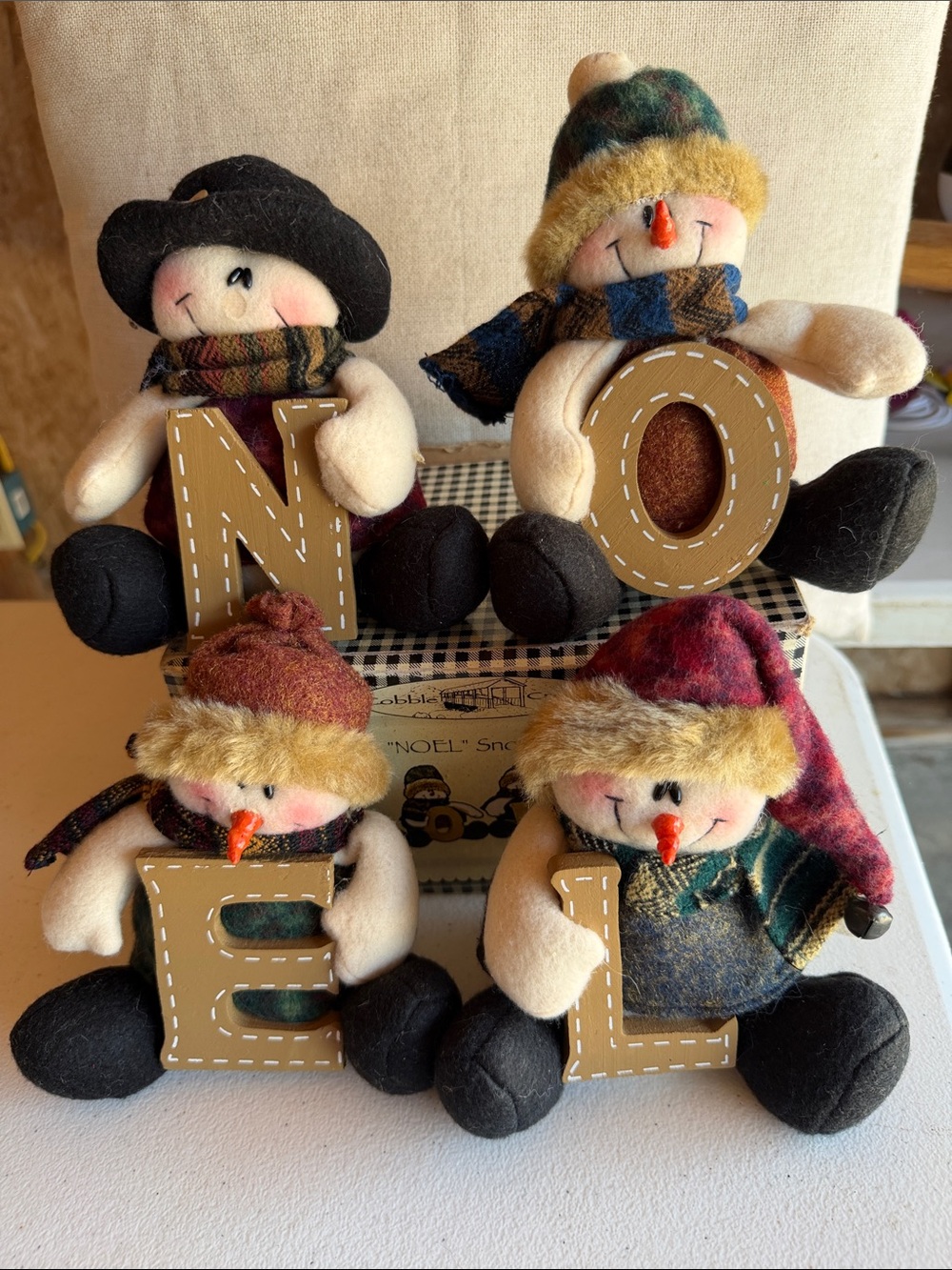 Cherrydale Farms Set of 4 Plush Snowman 'NOEL' Shelf Sitters
